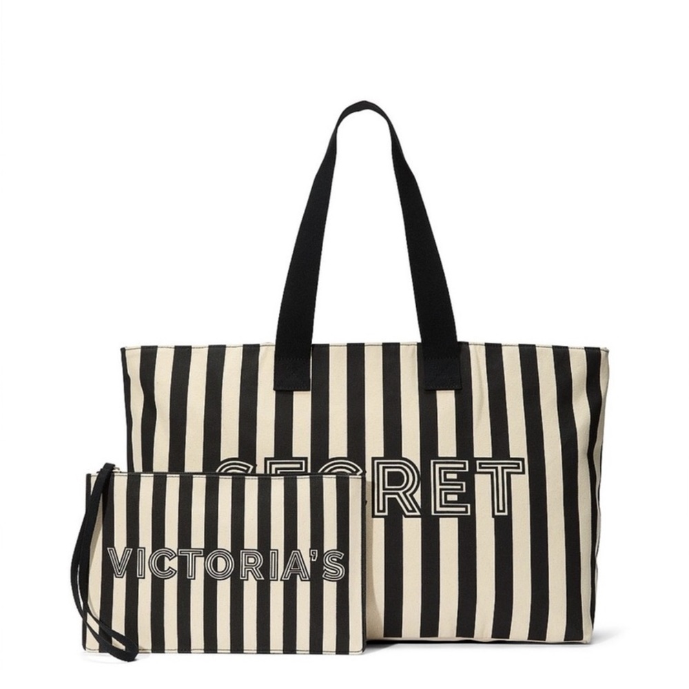 VS Tote Stripe w/Matching Mini Bag Black/Natural Canvas